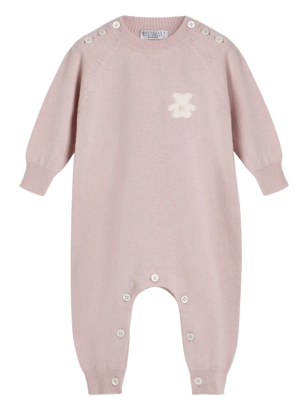 Комбинезон из кашемира с аппликацией в виде мишки Brunello Cucinelli Kids, розовый
Комбинезон из кашемира с аппликацией в виде мишки Brunello Cucinelli Kids, розовый