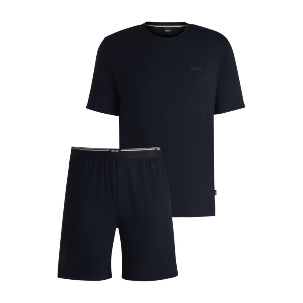 Короткий трикотажный пижамный комплект с вышитым брендингом BOSS, темно-синий
Короткий трикотажный пижамный комплект с вышитым брендингом BOSS, темно-синий