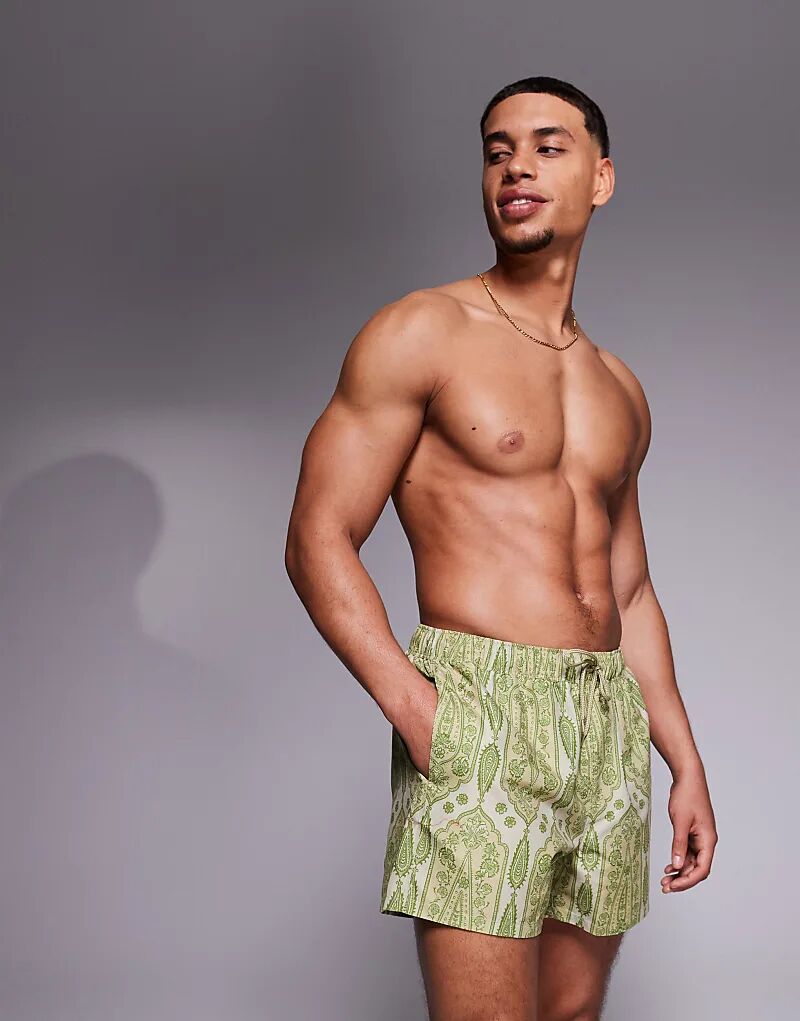Короткие плавки ASOS DESIGN с зеленым узором пейсли 
Короткие плавки ASOS DESIGN с зеленым узором пейсли