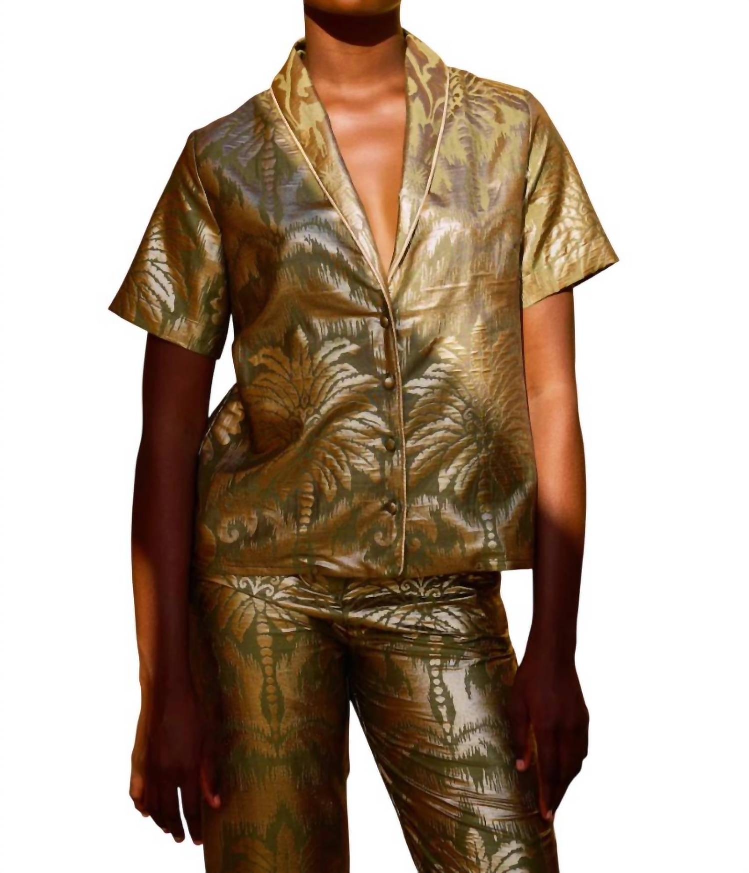 Жаккардовая рубашка с пальмовым принтом в цвете песто Lace, Pesto
Жаккардовая рубашка с пальмовым принтом в цвете песто Lace, Pesto