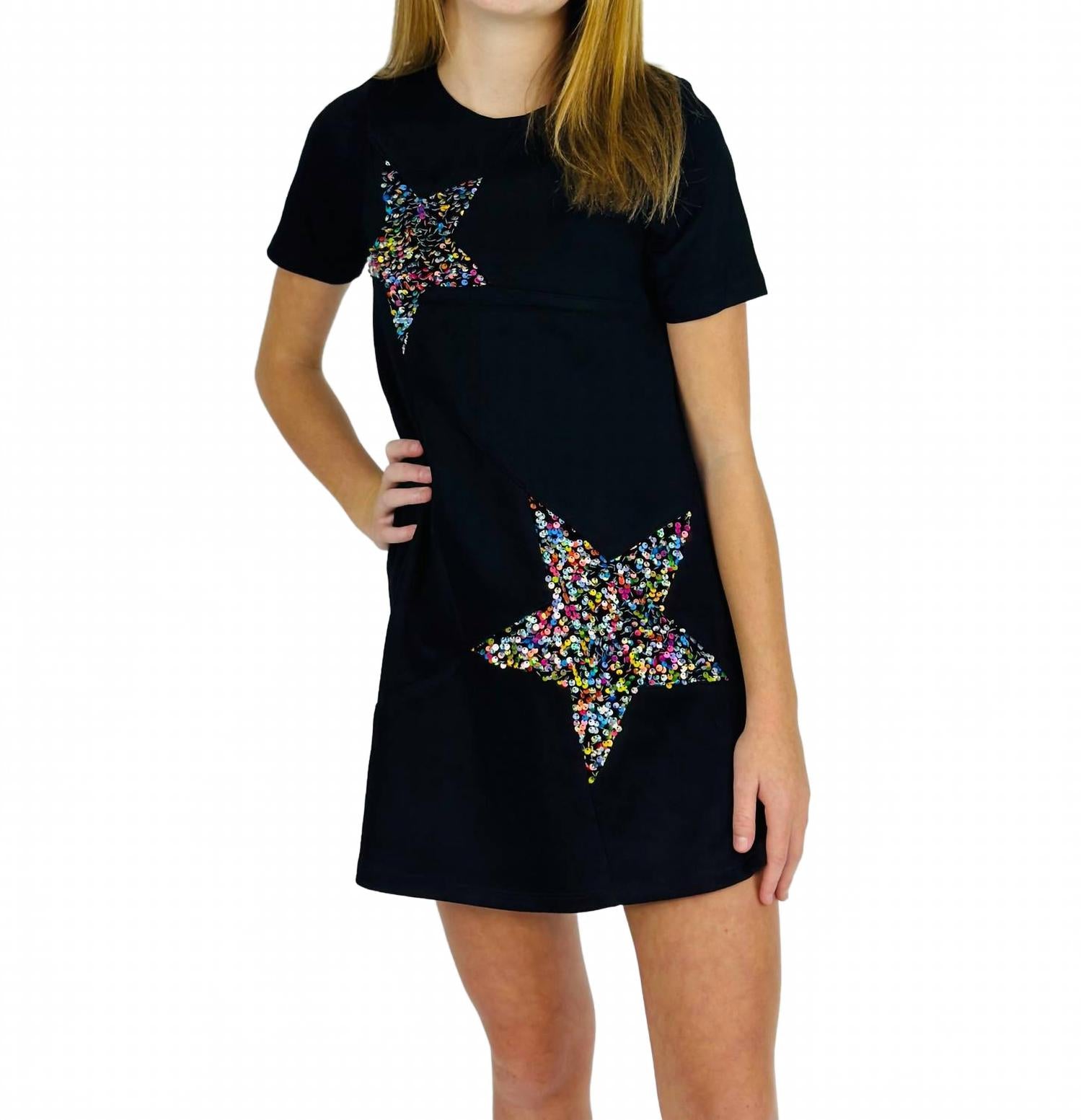 Черное платье-сорочка с пайетками в виде звезд для девочки Hannah Banana
Черное платье-сорочка с пайетками в виде звезд для девочки Hannah Banana