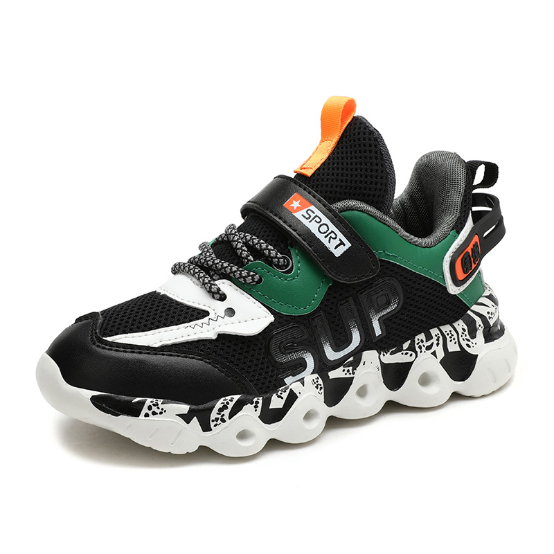 Противоскользящие и износостойкие дышащие низкие детские кроссовки для бега KUPE, черный/зеленый 
Противоскользящие и износостойкие дышащие низкие детские кроссовки для бега KUPE, черный/зеленый