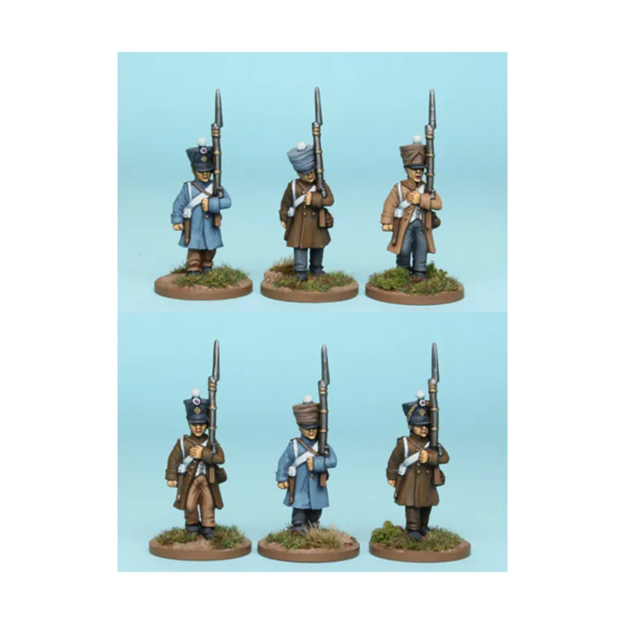 Смешанные французские стрелки до 1812 года, шинель и кивер, марширующие, Napoleonics - French (28mm) (Front Rank Miniatures)
Смешанные французские стрелки до 1812 года, шинель и кивер, марширующие, Napoleonics - French (28mm) (Front Rank Miniatures)