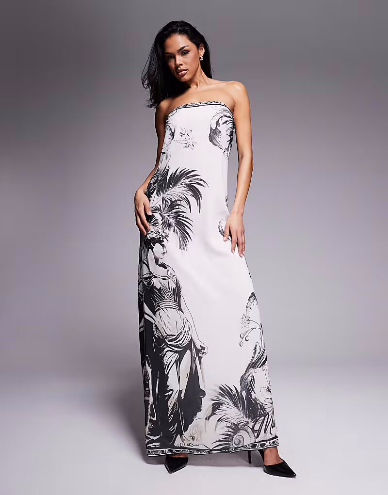 Эксклюзивное шифоновое платье-бандо трапеция макси от Murci с черным и белым пальмовым принтом
Эксклюзивное шифоновое платье-бандо трапеция макси от Murci с черным и белым пальмовым принтом