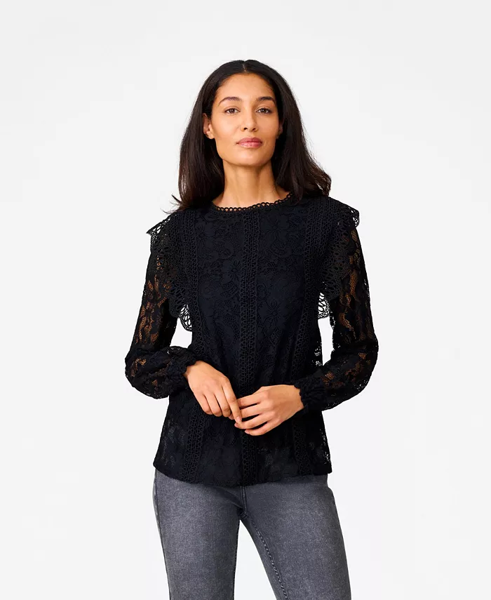 Женский топ с кружевом, рюшами и отделкой крючком Cable & Gauge, черный
Женский топ с кружевом, рюшами и отделкой крючком Cable & Gauge, черный