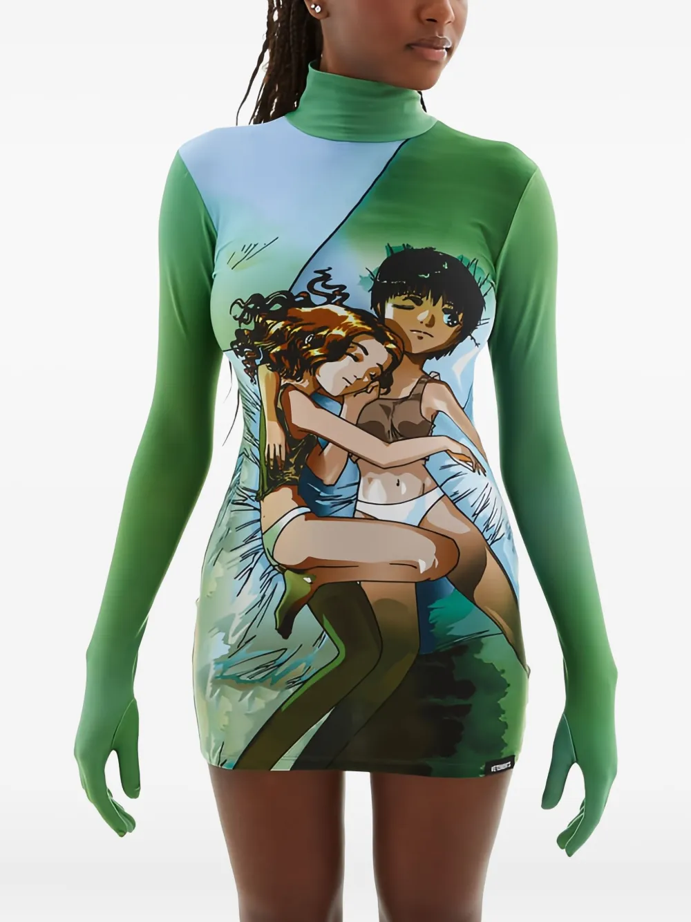 Мини-платье с графическим принтом и воротником-стойкой VETEMENTS, зеленый
Мини-платье с графическим принтом и воротником-стойкой VETEMENTS, зеленый