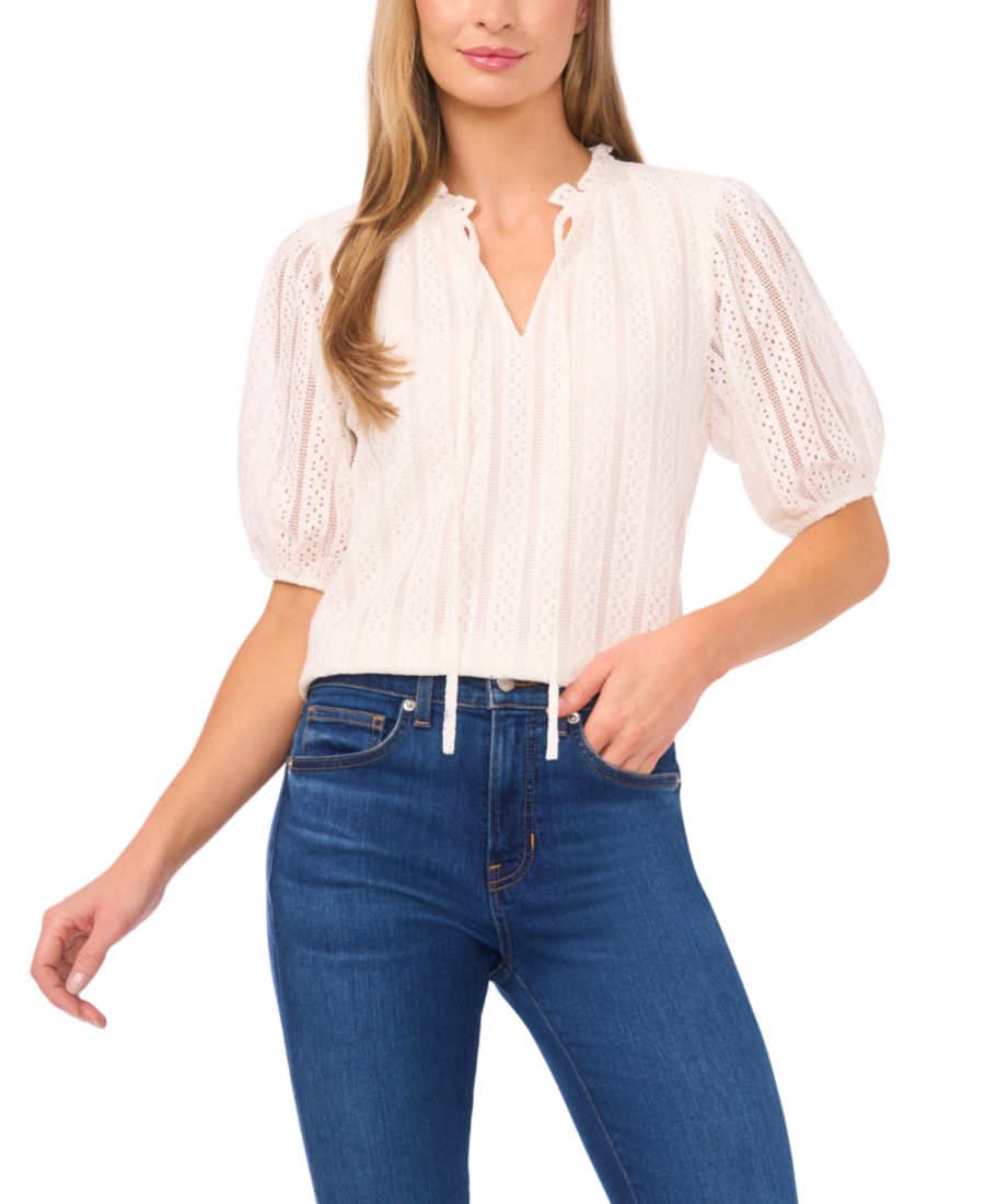 Женский укороченный топ с завязками на шее и короткими рукавами CeCe, New Ivory
Женский укороченный топ с завязками на шее и короткими рукавами CeCe, New Ivory