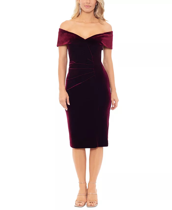 Женское бархатное платье миди с открытыми плечами XSCAPE, красный
Женское бархатное платье миди с открытыми плечами XSCAPE, красный