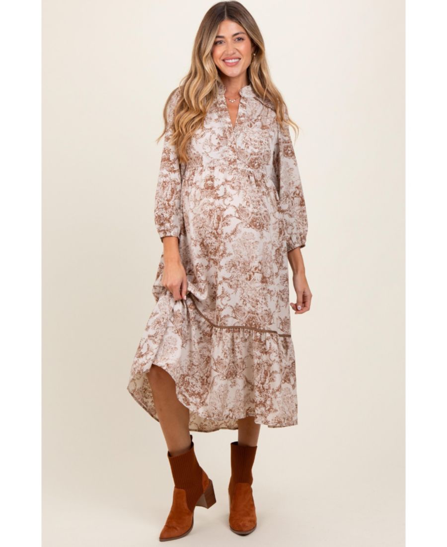 Платье-миди для беременных коричневого цвета с принтом, разрезом и оборками на воротнике Pinkblush, Brown
Платье-миди для беременных коричневого цвета с принтом, разрезом и оборками на воротнике Pinkblush, Brown