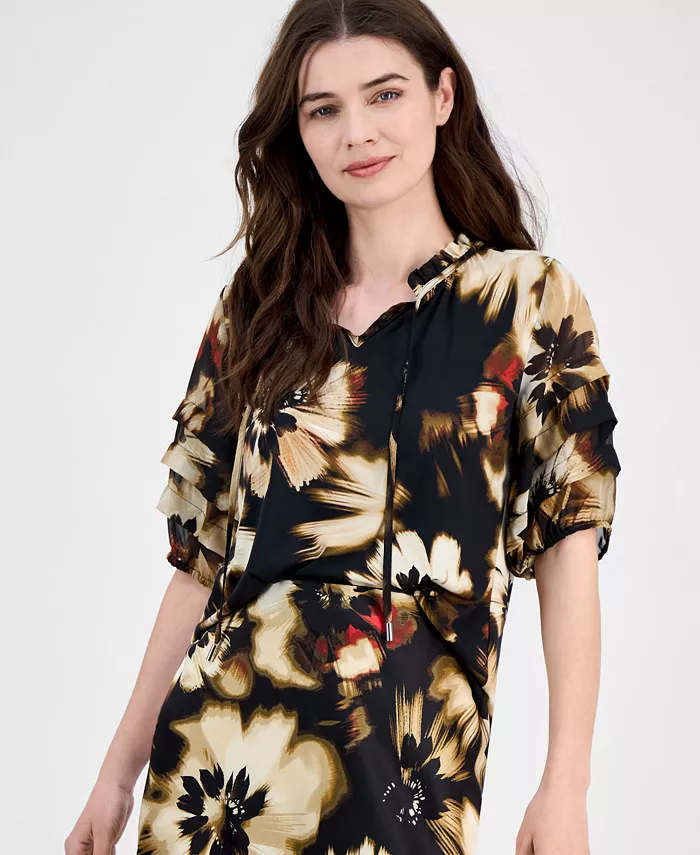 Женский топ с плиссированными рукавами, цветочным принтом и разрезом на горловине, P/XXS-XXL Anne Klein, черный
Женский топ с плиссированными рукавами, цветочным принтом и разрезом на горловине, P/XXS-XXL Anne Klein, черный