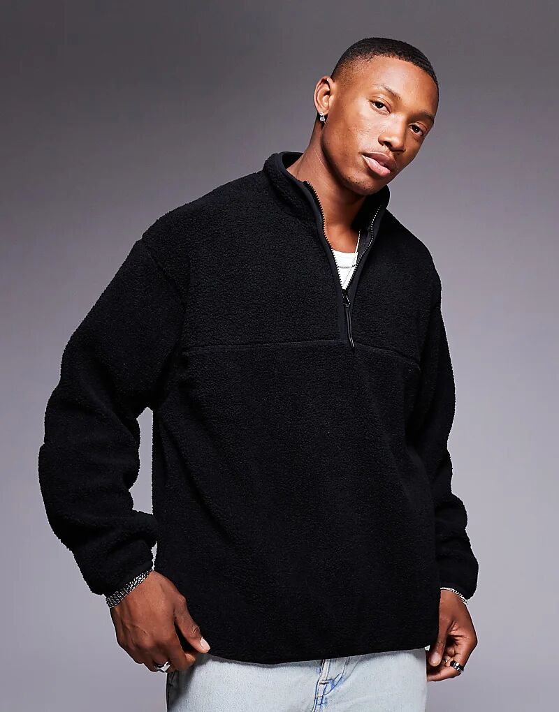 Толстовка свободного покроя с застежкой-молнией на половину длины черного цвета ASOS DESIGN 
Толстовка свободного покроя с застежкой-молнией на половину длины черного цвета ASOS DESIGN