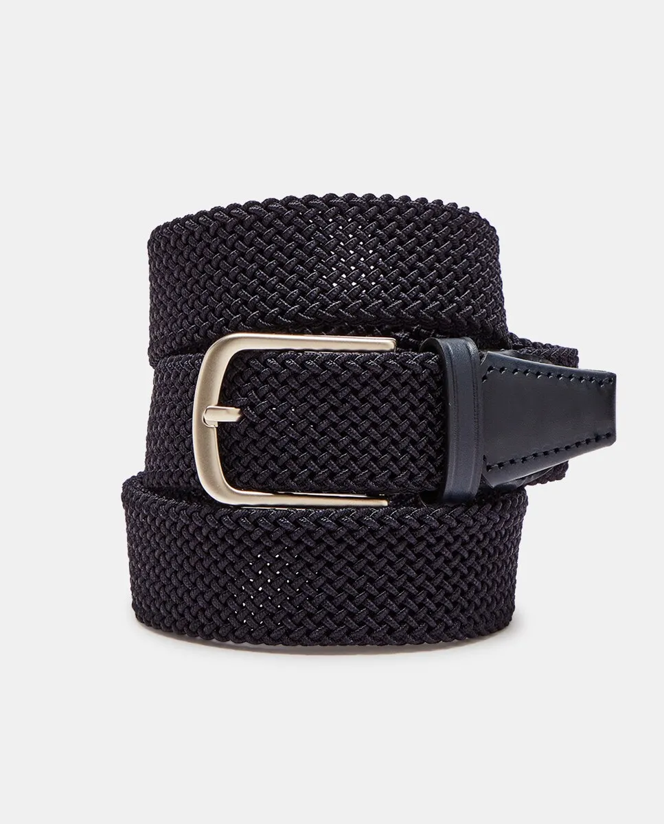 Мужской плетеный ремень LEYVA из кожи и темно-синей резинки, темно-синий 
Мужской плетеный ремень LEYVA из кожи и темно-синей резинки, темно-синий