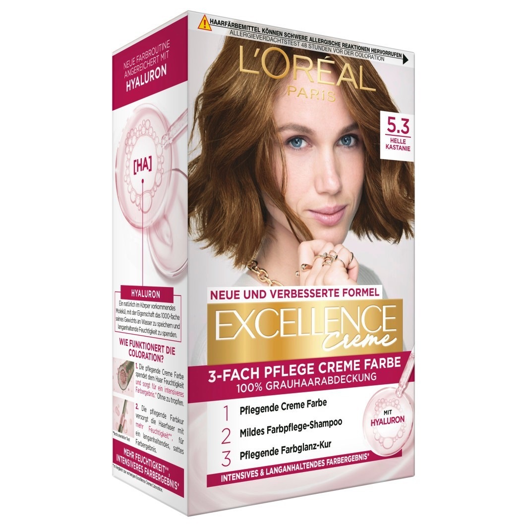 Краска для волос excellence crème Loreal Paris, nr. 5.3 - helle kastanie, количество 1 шт.
Краска для волос excellence crème Loreal Paris, nr. 5.3 - helle kastanie, количество 1 шт.