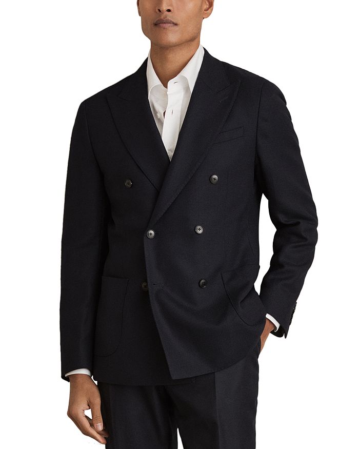 Двубортный пиджак Club Textured Weave Modern Fit REISS, синий 
Двубортный пиджак Club Textured Weave Modern Fit REISS, синий