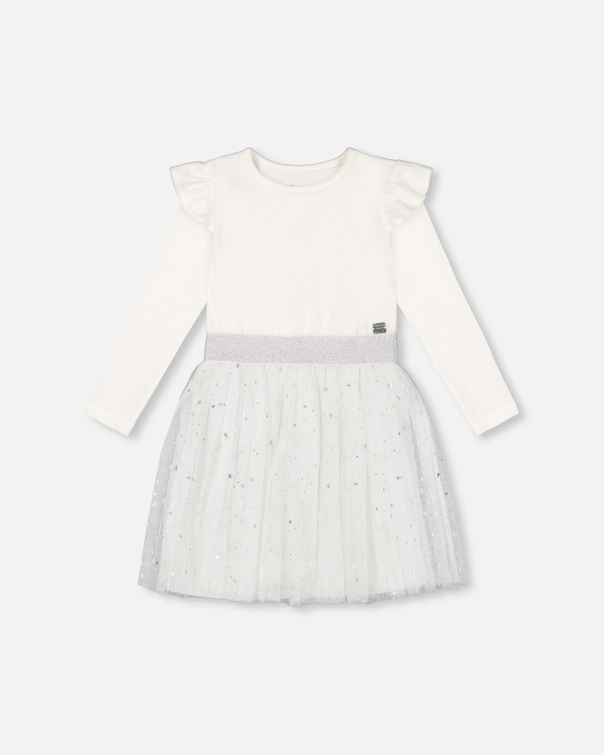 Платье с длинным рукавом и блестящая тюлевая юбка Off White Deux par Deux 
Платье с длинным рукавом и блестящая тюлевая юбка Off White Deux par Deux