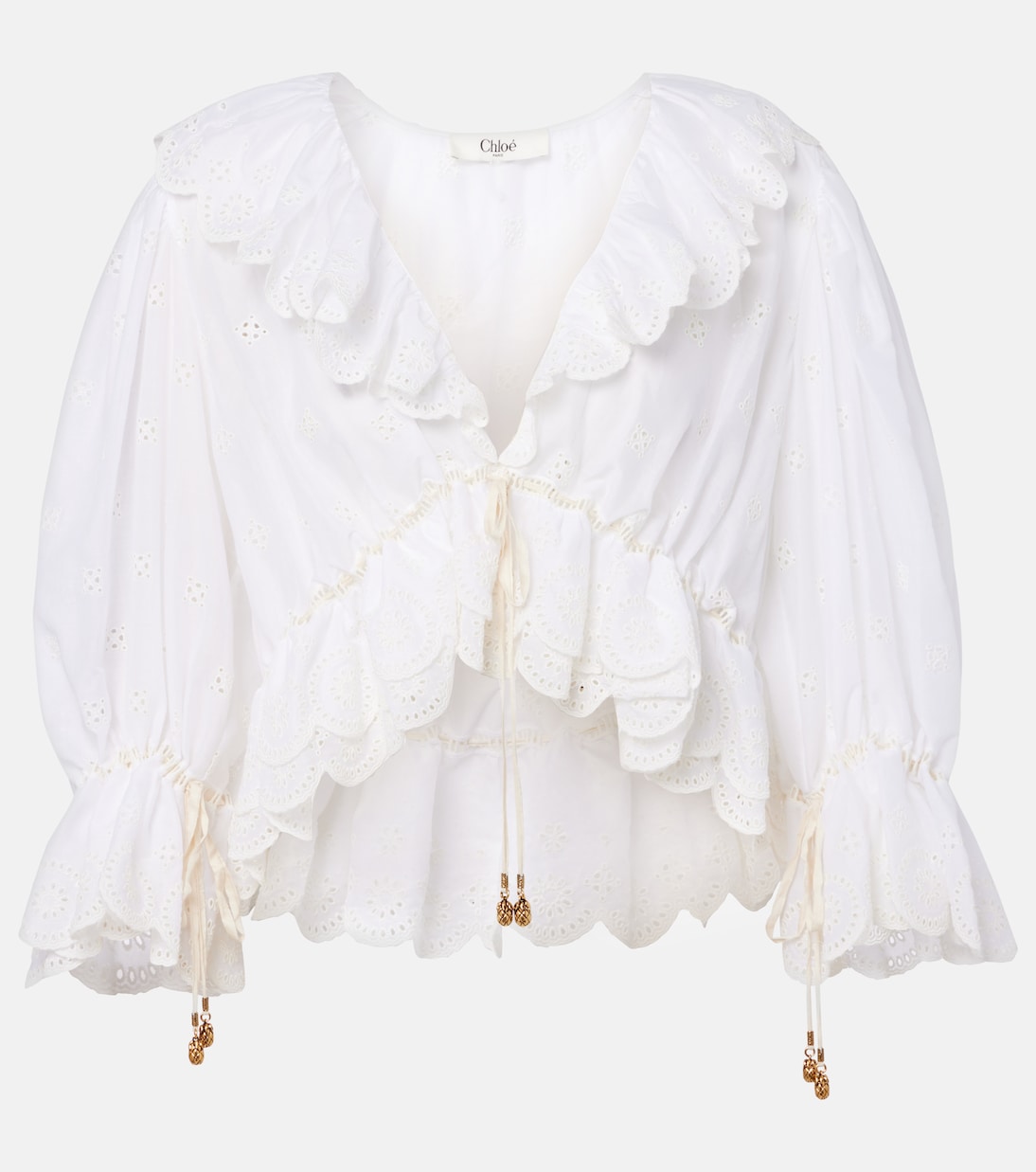 Хлопковая блузка Broderie Anglaise с оборками Chloé, Iconic Milk
Хлопковая блузка Broderie Anglaise с оборками Chloé, Iconic Milk