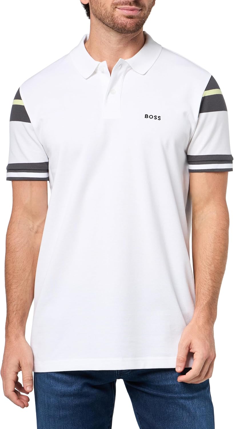 BOSS Мужская поло с полосатыми рукавами из интерлок-хлопка, White Gloss, Белый, BOSS Мужская поло с полосатыми рукавами из интерлок-хлопка, White Gloss
BOSS Мужская поло с полосатыми рукавами из интерлок-хлопка, White Gloss, Белый, BOSS Мужская поло с полосатыми рукавами из интерлок-хлопка, White Gloss