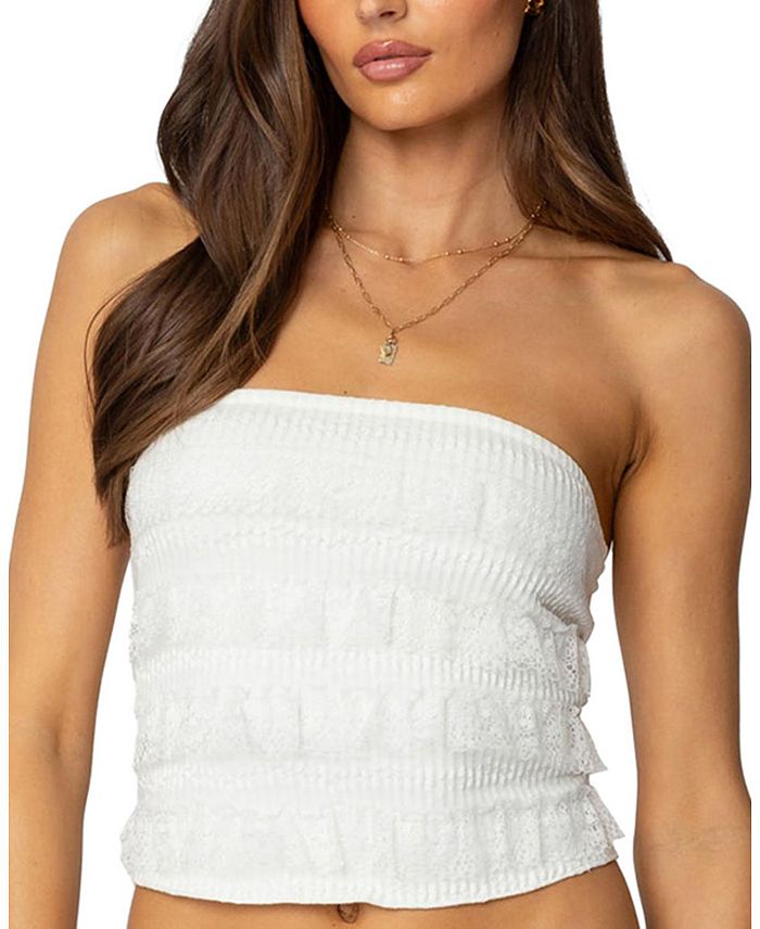 Жоржетовый кружевной топ-труба с рюшами Edikted, белый
Жоржетовый кружевной топ-труба с рюшами Edikted, белый