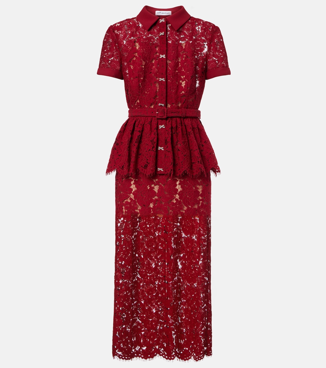 Поясное кружевное платье миди с пеплумом Self-Portrait, бордовый
Поясное кружевное платье миди с пеплумом Self-Portrait, бордовый