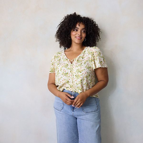 Блузка Plus size с V-образным вырезом, короткими рукавами и завязками Lc Lauren Conrad, Cream Fresa Blooms
Блузка Plus size с V-образным вырезом, короткими рукавами и завязками Lc Lauren Conrad, Cream Fresa Blooms