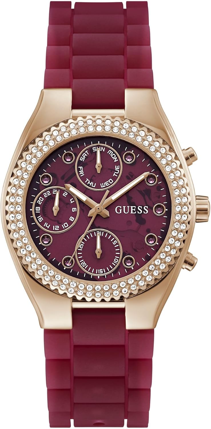 Женские часы Guess 37 мм - фиолетовый силиконовый ремешок, фиолетовый циферблат, корпус цвета розового золота
Женские часы Guess 37 мм - фиолетовый силиконовый ремешок, фиолетовый циферблат, корпус цвета розового золота
