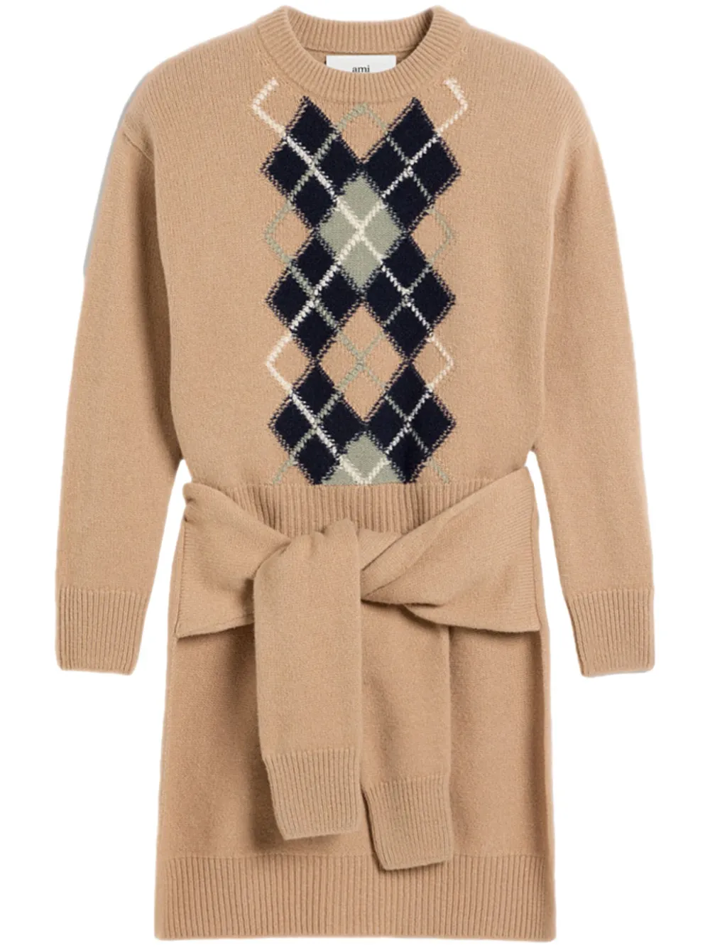 Многослойный джемпер с узором аргайл AMI Paris, нейтральный 
Многослойный джемпер с узором аргайл AMI Paris, нейтральный