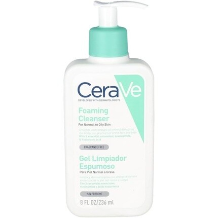 Пенка для умывания для нормальной и жирной кожи с ниацинамидом и 3 незаменимыми керамидами, без отдушек, 236 мл, Cerave 
Пенка для умывания для нормальной и жирной кожи с ниацинамидом и 3 незаменимыми керамидами, без отдушек, 236 мл, Cerave