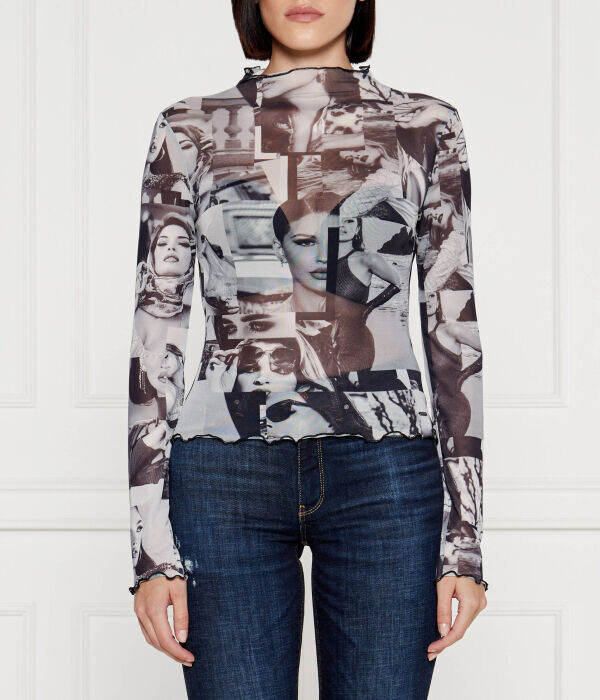 Блузка женская Guess Jeans прозрачная с принтом, серый 
Блузка женская Guess Jeans прозрачная с принтом, серый