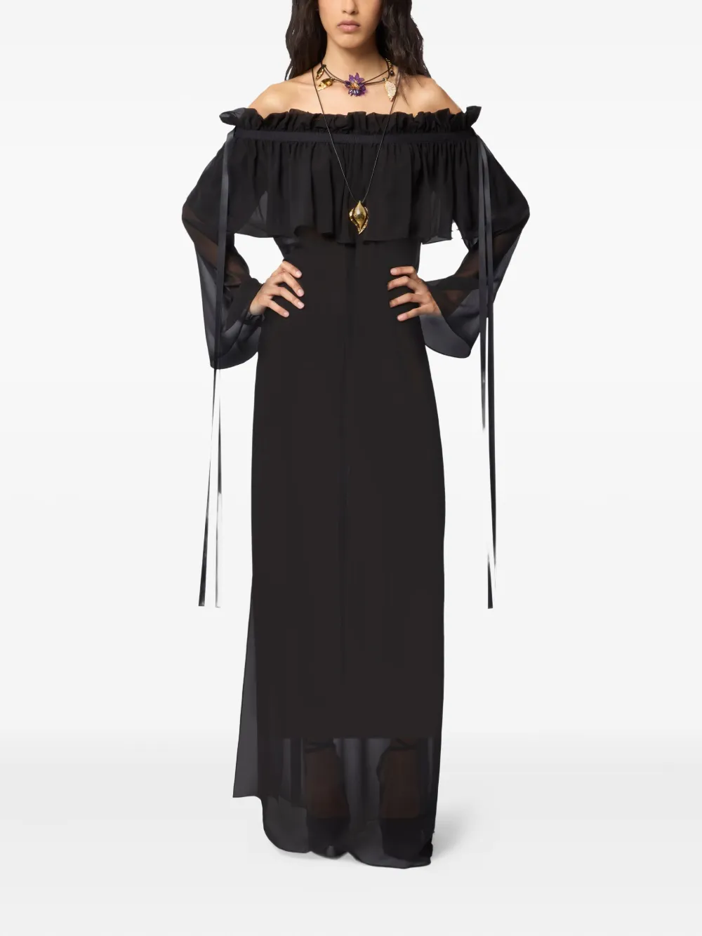 Шелковое платье макси с оборками Nina Ricci, черный
Шелковое платье макси с оборками Nina Ricci, черный