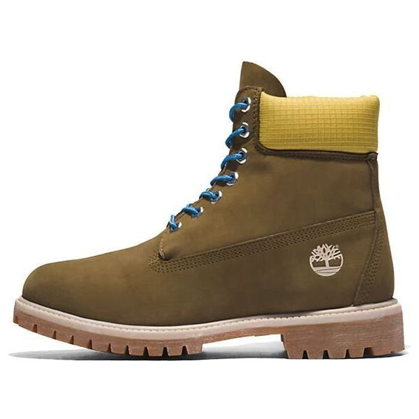 Кроссовки premium 6 inch boots 'olive green nubuck with yellow collar' Timberland, зеленый 
Кроссовки premium 6 inch boots 'olive green nubuck with yellow collar' Timberland, зеленый