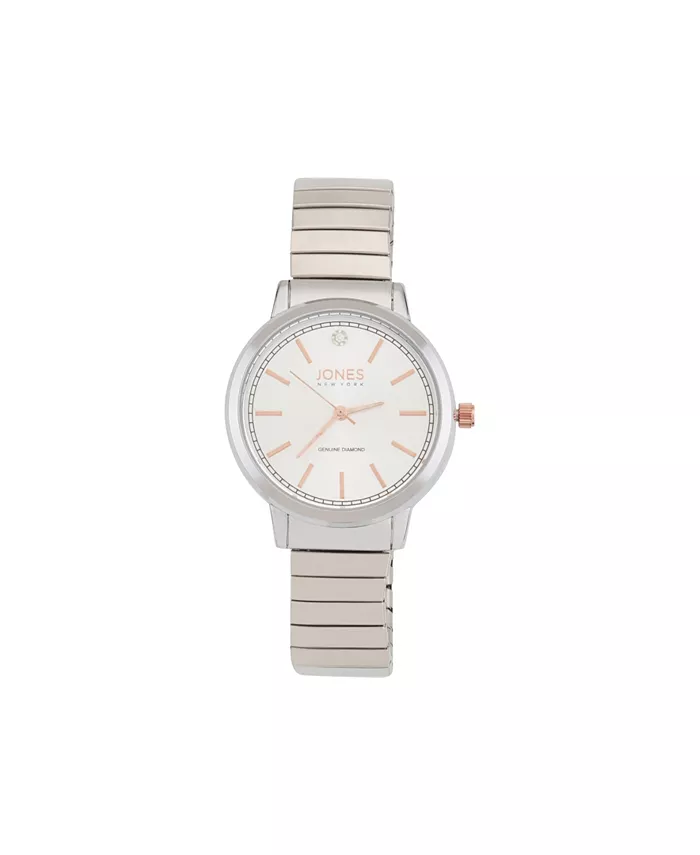 Женские наручные часы с бриллиантами, белый циферблат, серебристый металлический узкий браслет, аналоговые, 28 мм Jones New York
Женские наручные часы с бриллиантами, белый циферблат, серебристый металлический узкий браслет, аналоговые, 28 мм Jones New York