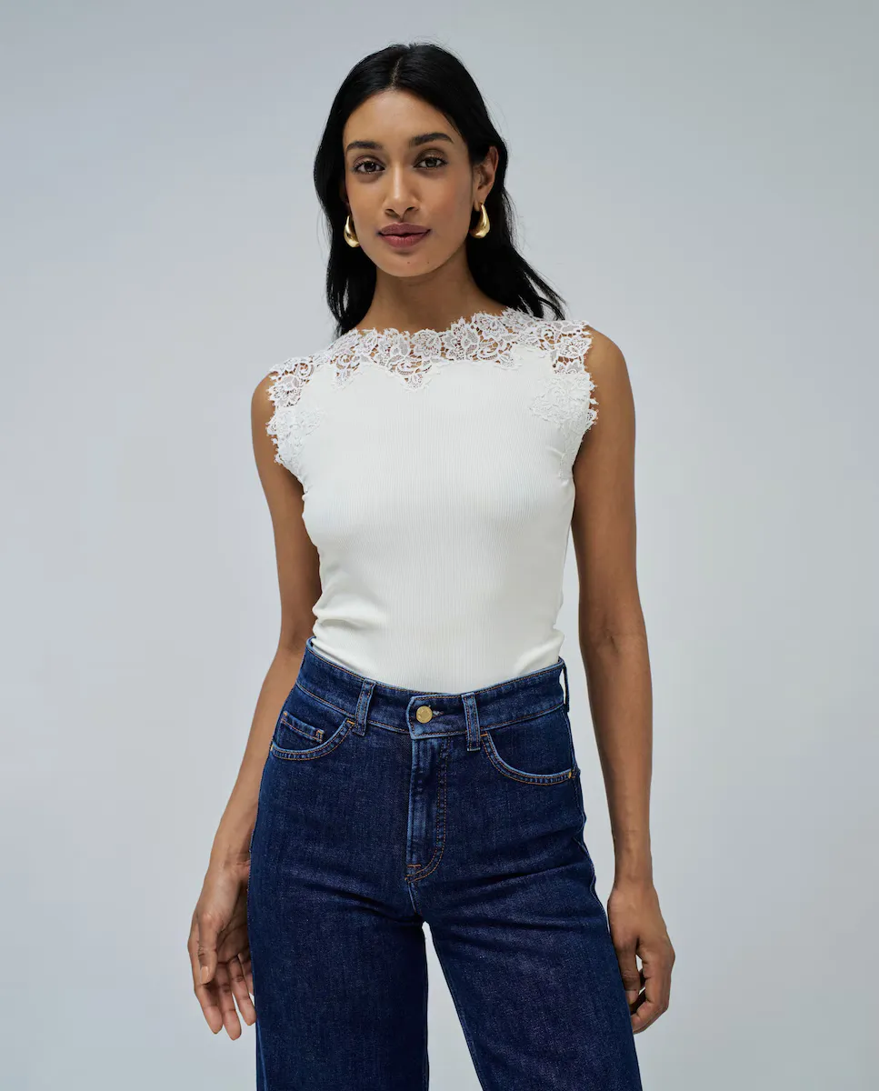 Женский топ без рукавов с кружевом Salsa Jeans, белый 
Женский топ без рукавов с кружевом Salsa Jeans, белый