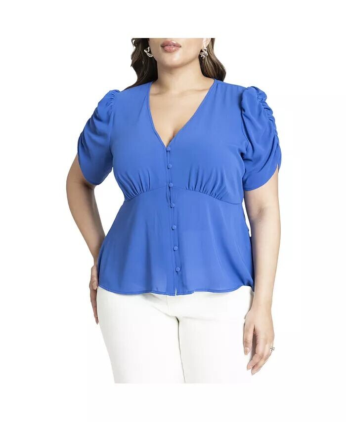 Топ больших размеров с присборенными рукавами и пуговицами ELOQUII, синий
Топ больших размеров с присборенными рукавами и пуговицами ELOQUII, синий