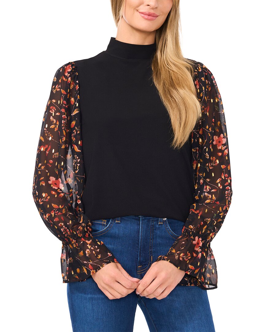 CeCe Длинный рукав Смешанная ткань Воротник стойка Топ, черный
CeCe Длинный рукав Смешанная ткань Воротник стойка Топ, черный