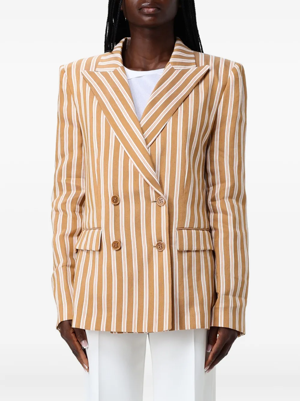 Полосатый двубортный пиджак Alberta Ferretti, коричневый
Полосатый двубортный пиджак Alberta Ferretti, коричневый