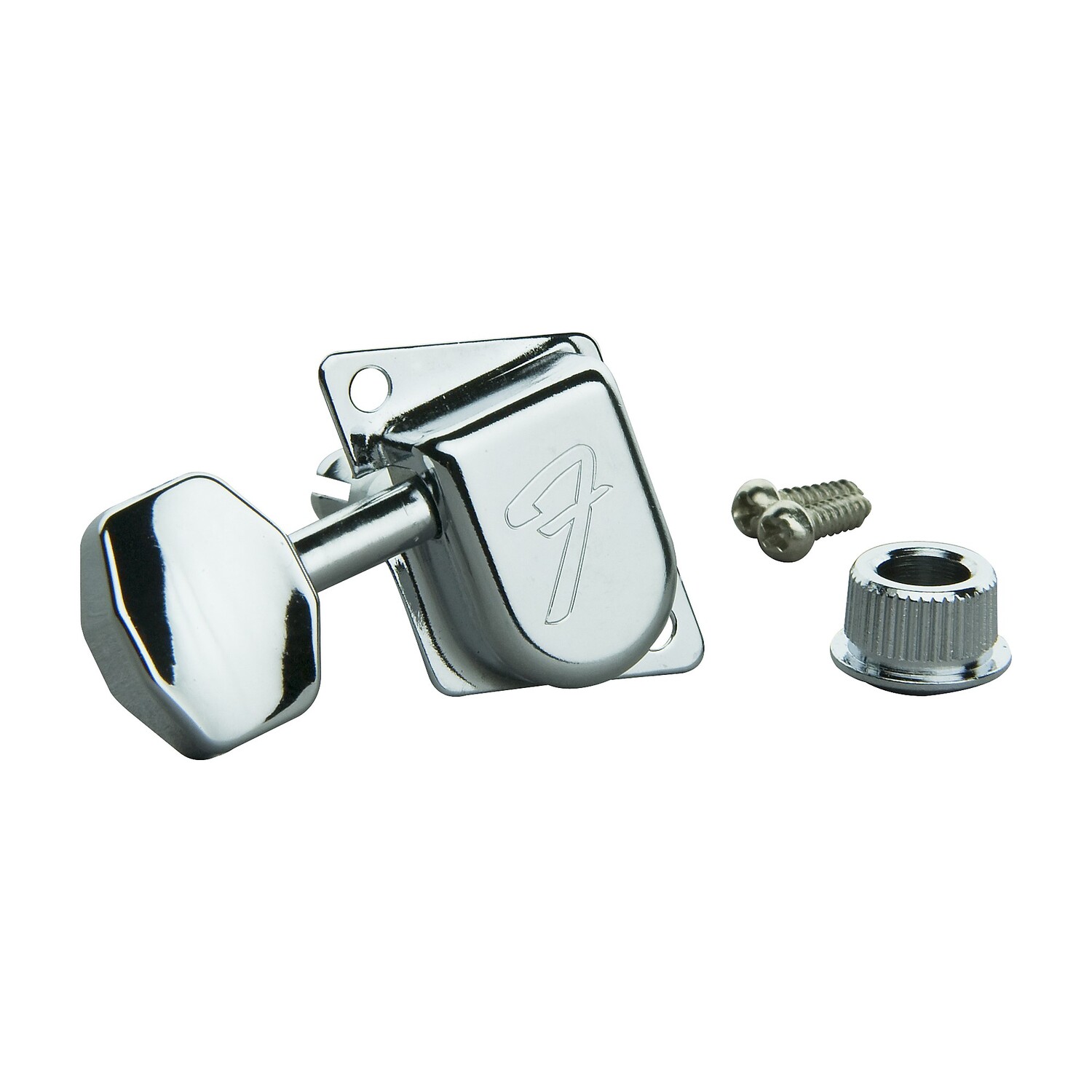 Тюнинговые машины Fender 70s "F" левосторонние, хромированные 
Тюнинговые машины Fender 70s "F" левосторонние, хромированные