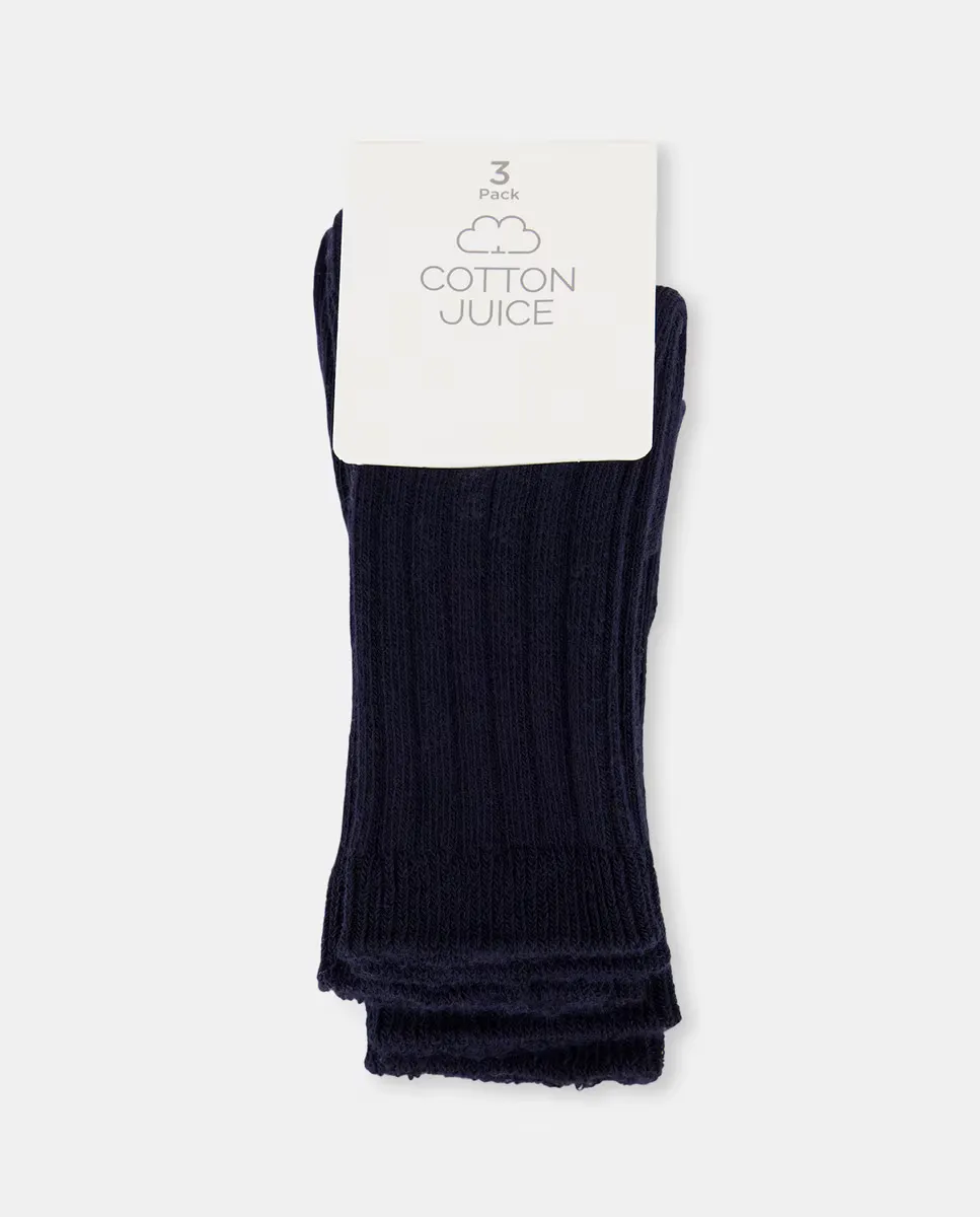 Упаковка из 3 ребристых высоких носков для мальчиков Cotton Juice, темно-синий 
Упаковка из 3 ребристых высоких носков для мальчиков Cotton Juice, темно-синий