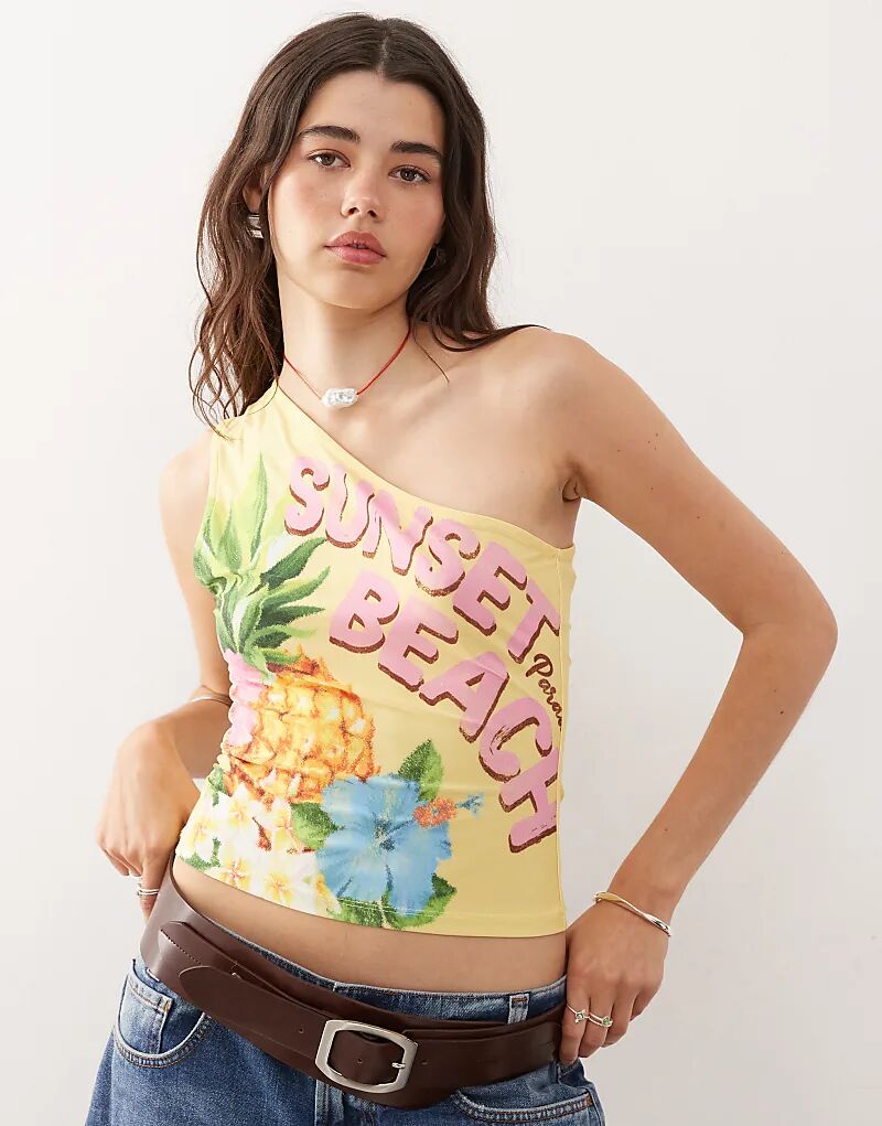 COLLUSION Облегающий топ на одно плечо с принтом заката на пляже в молочно-желтом цвете
COLLUSION Облегающий топ на одно плечо с принтом заката на пляже в молочно-желтом цвете
