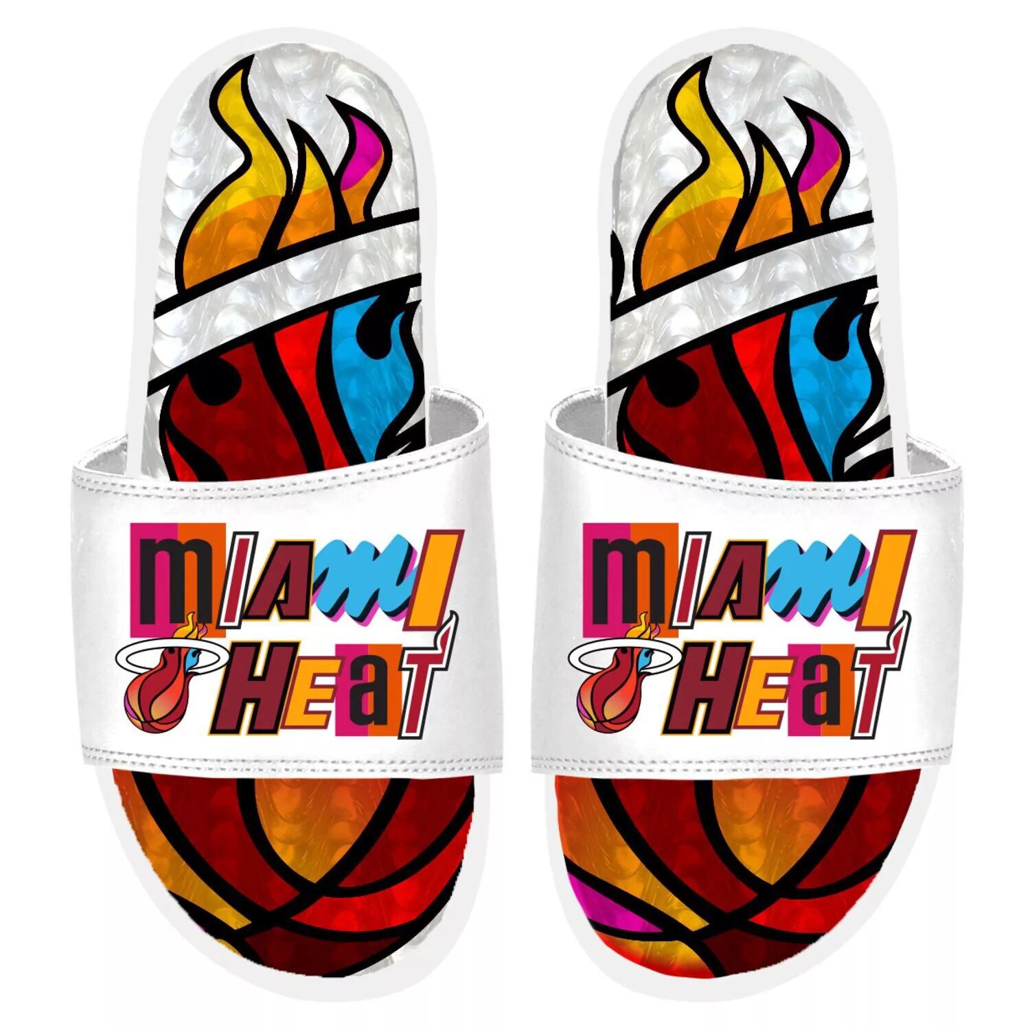 Белые гелевые шлепанцы ISlide Miami Heat 2022/23 City Edition 
Белые гелевые шлепанцы ISlide Miami Heat 2022/23 City Edition