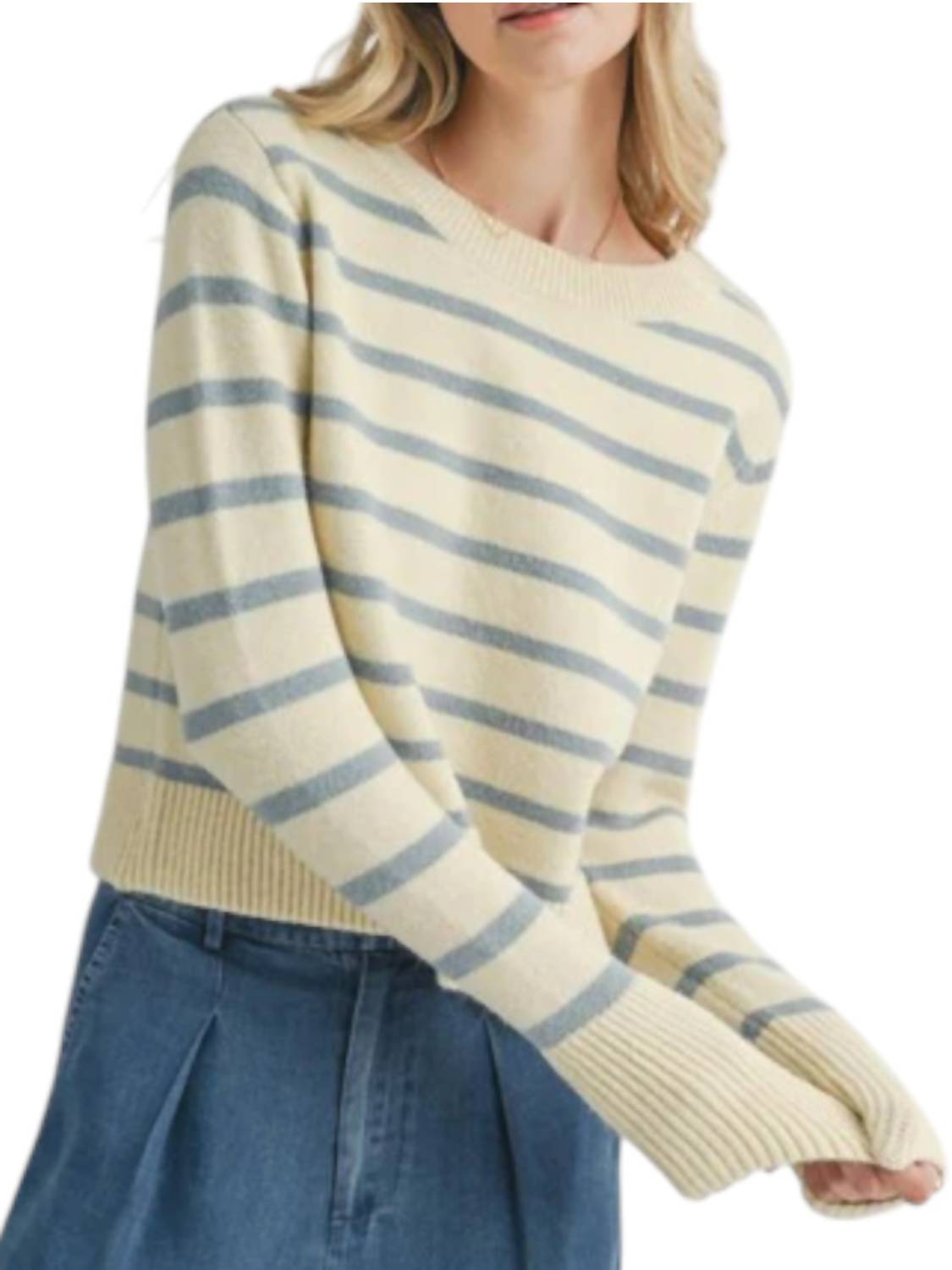 Полосатый свитер Sheri кремового/небесно-голубого цвета Sadie & Sage
Полосатый свитер Sheri кремового/небесно-голубого цвета Sadie & Sage