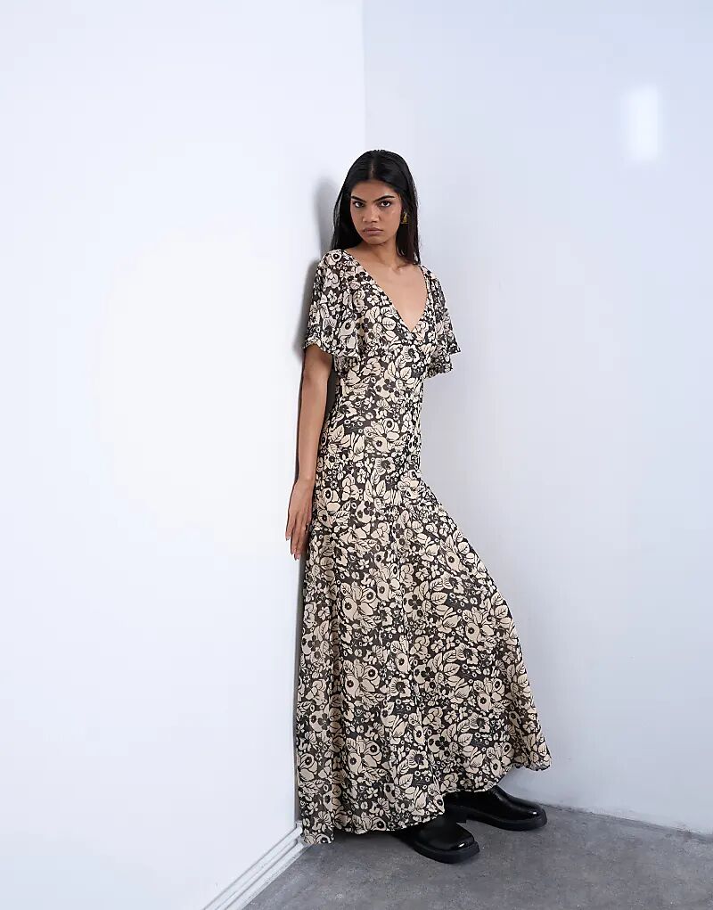 Платье макси Topshop из шифона с рукавами-крылышками и цветочным принтом
Платье макси Topshop из шифона с рукавами-крылышками и цветочным принтом