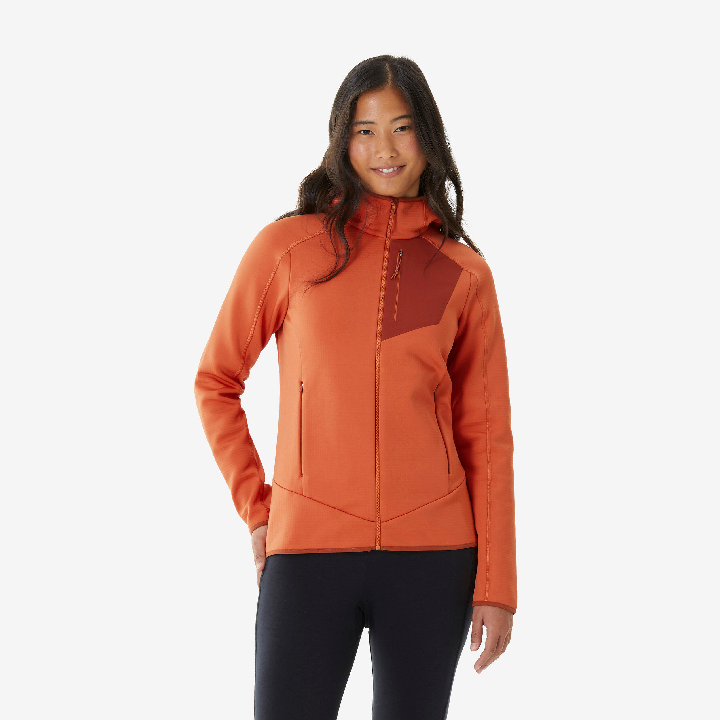 Женская флисовая утеплённая туристическая куртка на молнии Quechua MH500 оранжевая
Женская флисовая утеплённая туристическая куртка на молнии Quechua MH500 оранжевая