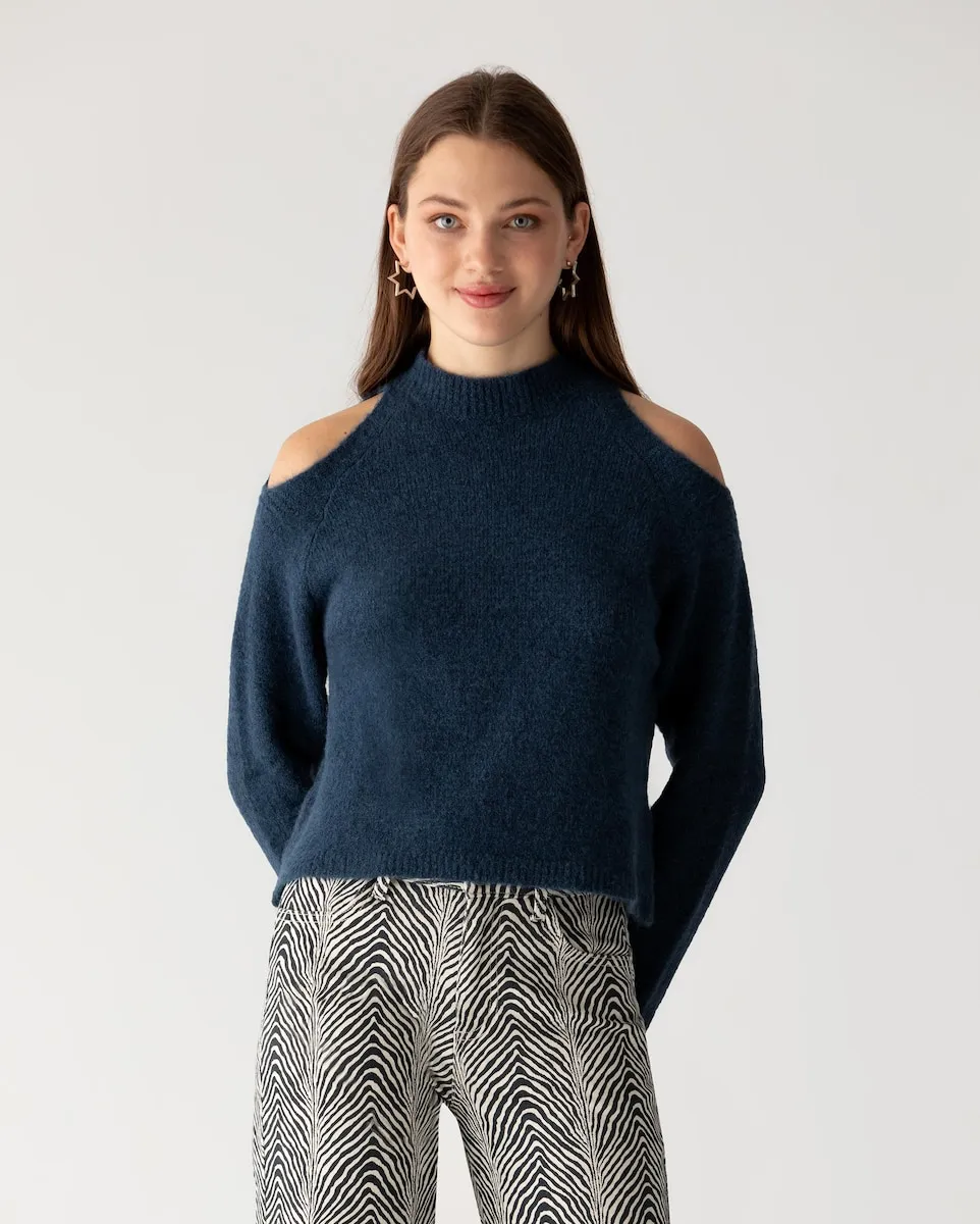 Женский свитер с круглым вырезом и прорезями на плечах Noon, синий
Женский свитер с круглым вырезом и прорезями на плечах Noon, синий