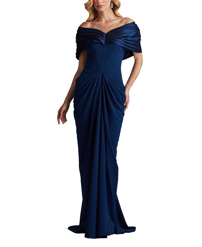 Платье Seraphine с плиссированным воротником-портретом Tadashi Shoji, синий 
Платье Seraphine с плиссированным воротником-портретом Tadashi Shoji, синий