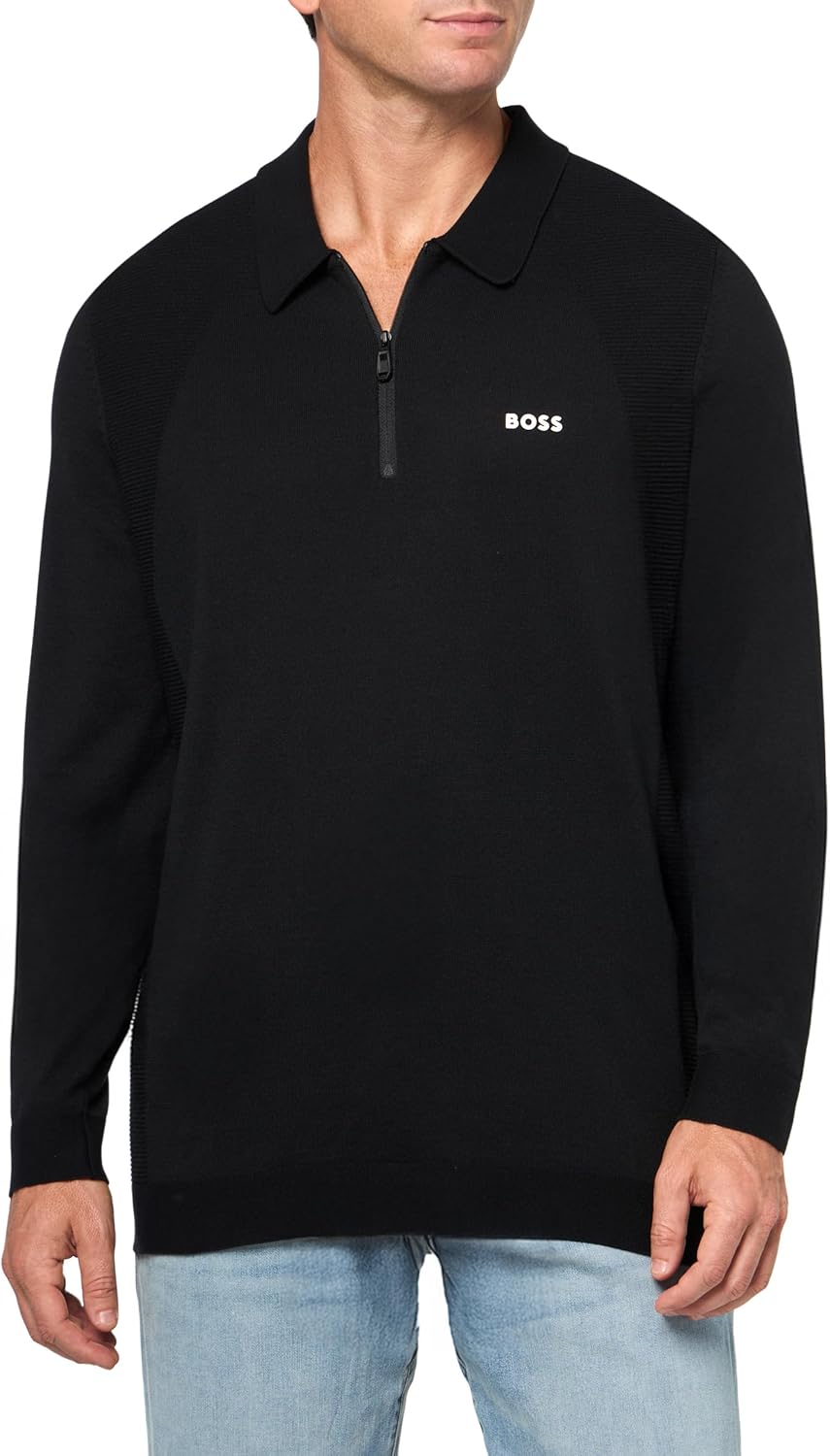 BOSS мужской свитер с молнией на четверть, Black Carbon
BOSS мужской свитер с молнией на четверть, Black Carbon