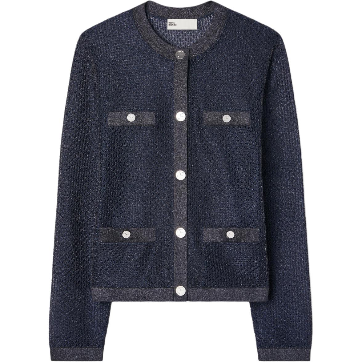 Tory Burch Женский трикотажный кардиган с круглым вырезом и умеренным вырезом, жемчужно-голубого цвета
Tory Burch Женский трикотажный кардиган с круглым вырезом и умеренным вырезом, жемчужно-голубого цвета