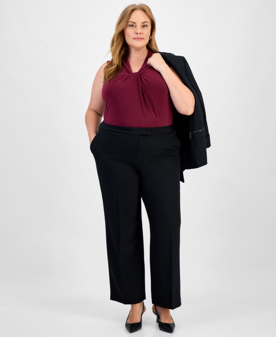 Блейзер из эластичного крепа большого размера на одну пуговицу, топ без рукавов с воротником-хомутом и принтом и брюки в современном стиле Kasper, Black
Блейзер из эластичного крепа большого размера на одну пуговицу, топ без рукавов с воротником-хомутом и принтом и брюки в современном стиле Kasper, Black