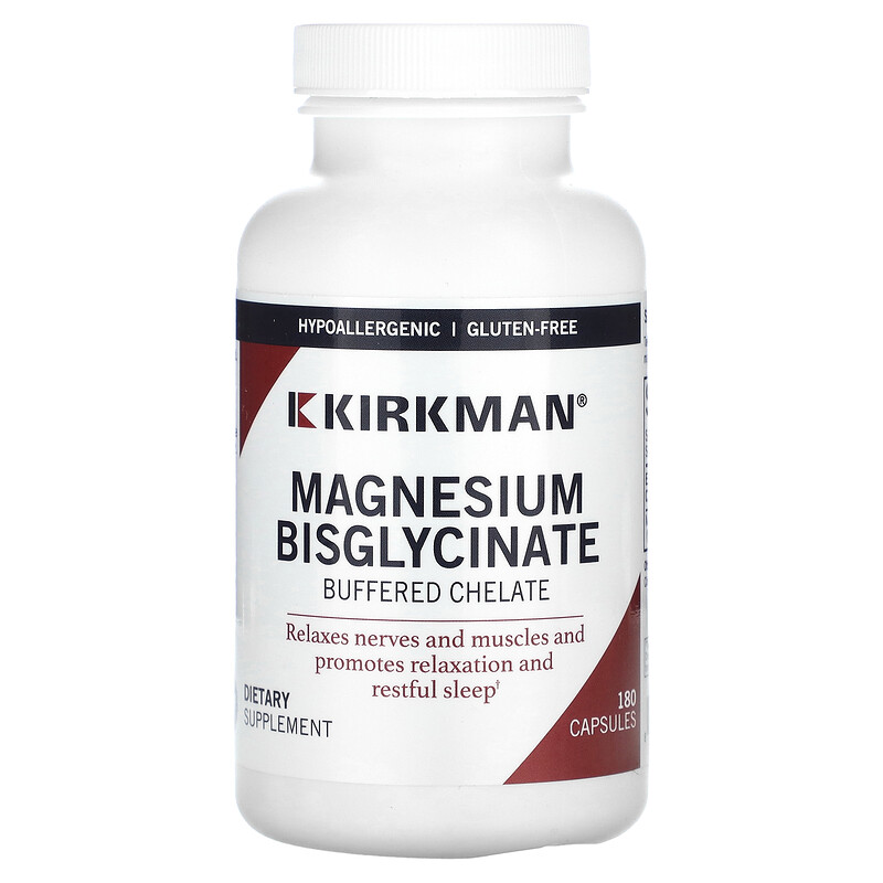 Kirkman Labs, Буферизованный бисглицинат магния, хелат, 100 мг, 180 капсул (50 мг на капсулу)
Kirkman Labs, Буферизованный бисглицинат магния, хелат, 100 мг, 180 капсул (50 мг на капсулу)