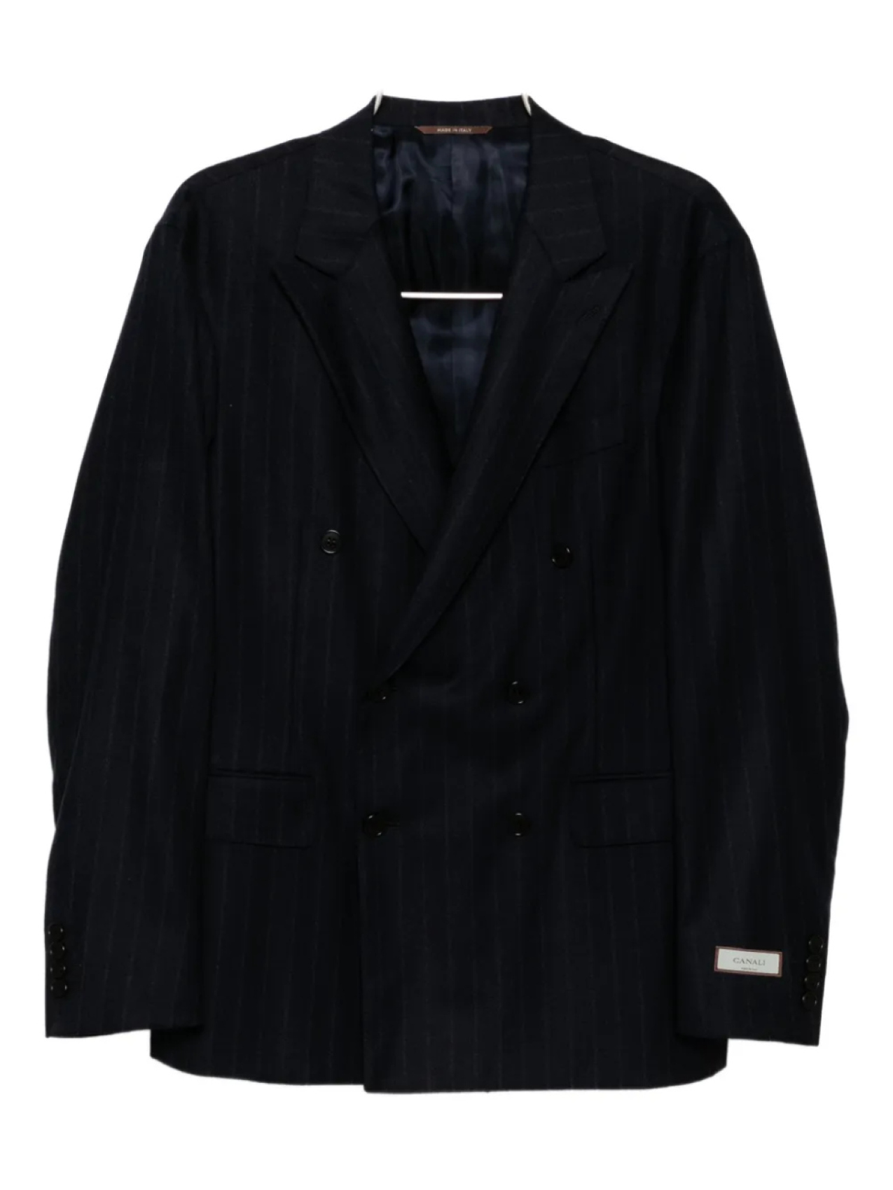 Двубортный костюм Canali в тонкую полоску, синий
Двубортный костюм Canali в тонкую полоску, синий