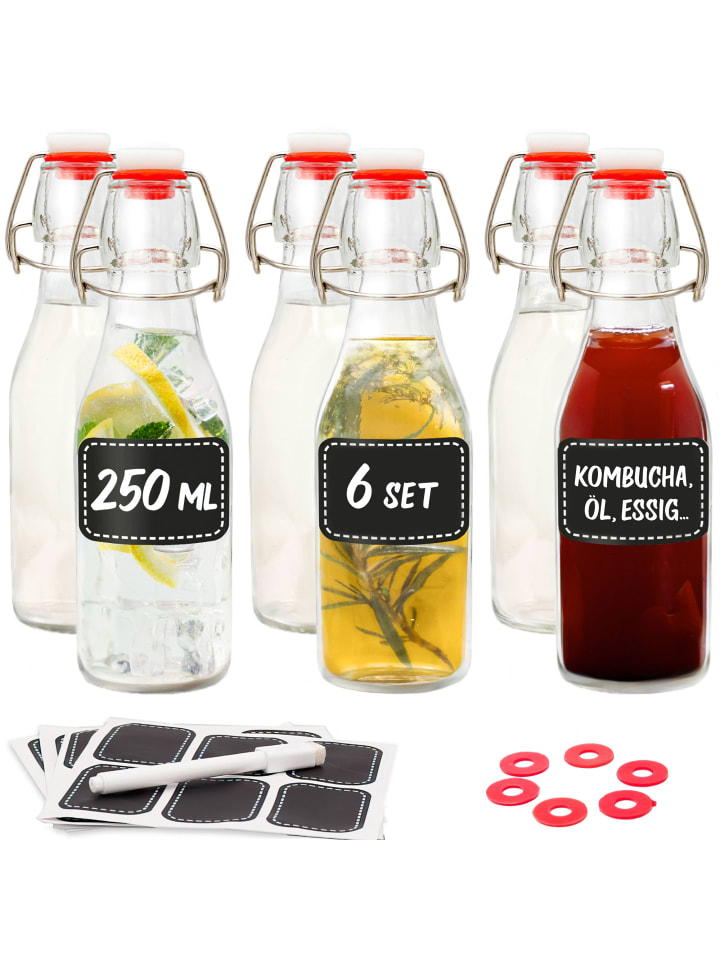 Набор из 6 стеклянных бутылок объемом 250 мл с откидной крышкой Praknu
Набор из 6 стеклянных бутылок объемом 250 мл с откидной крышкой Praknu